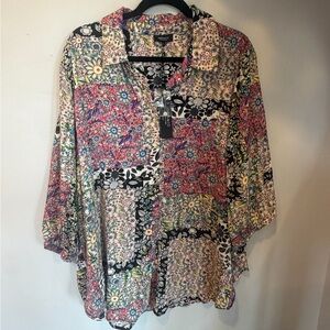 Jones New York Multicolor Floral Patchwork Button-Down Blouse